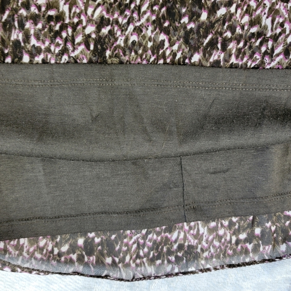 Max Studio Brown Purple Sheer Lined Chiffon Dress Balloon Sleeve Size Medium - Picture 7 of 11